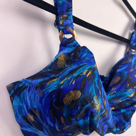 Miraclesuit Plunge Bra, Blue Multi, Nylon Spandex, Underwire Swim Top, 36DDD - Picture 6 of 16